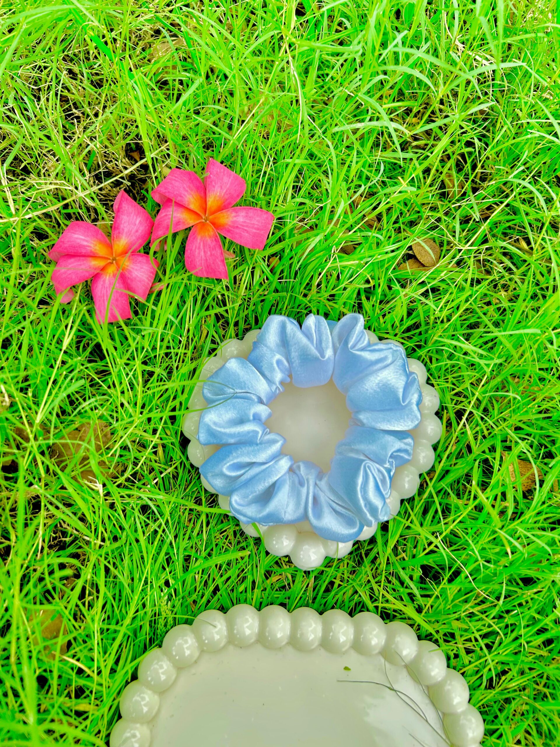 Handmade Simple Satin White Scrunchie, Hair Ties, Rubber Band For Womens And Girls