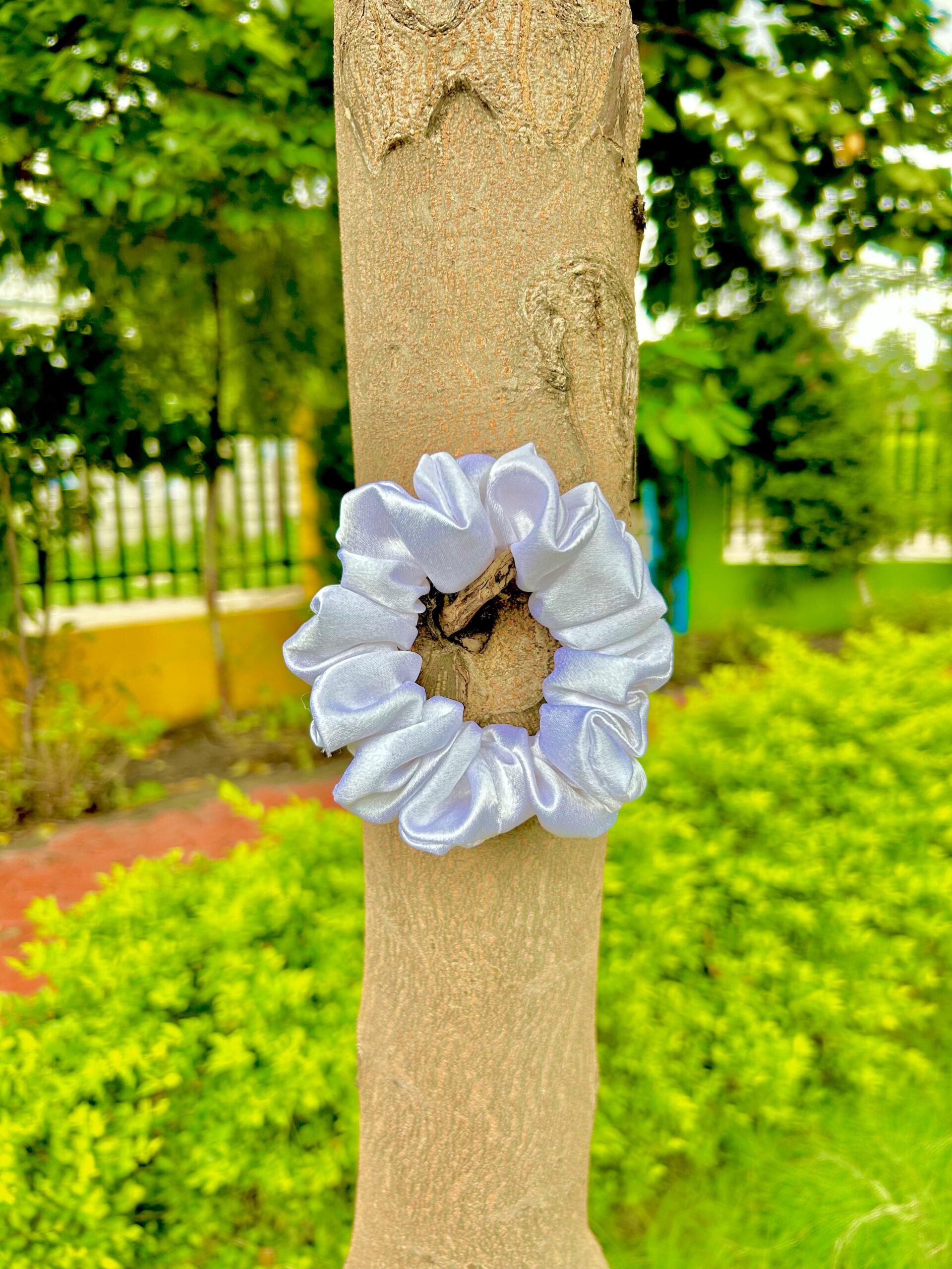 Handmade Simple Satin White Scrunchie, Hair Ties, Rubber Band For Womens And Girls - Image 3