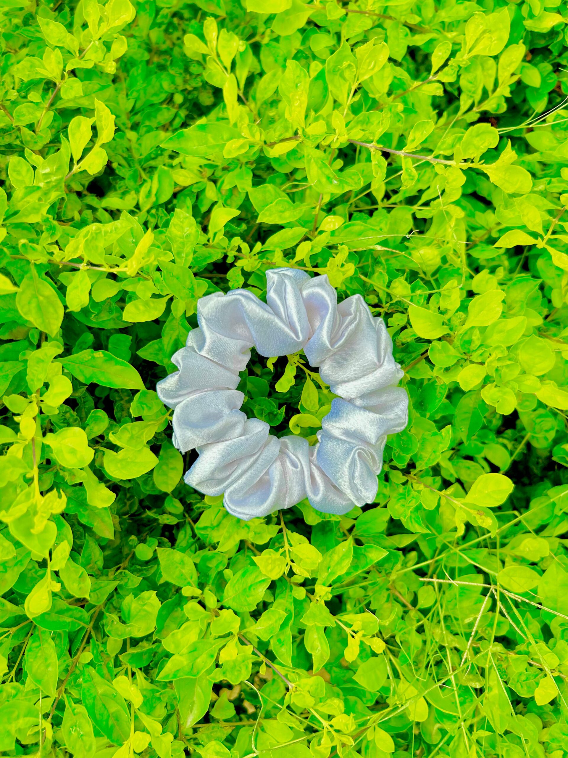 Handmade Simple Satin White Scrunchie, Hair Ties, Rubber Band For Womens And Girls - Image 4