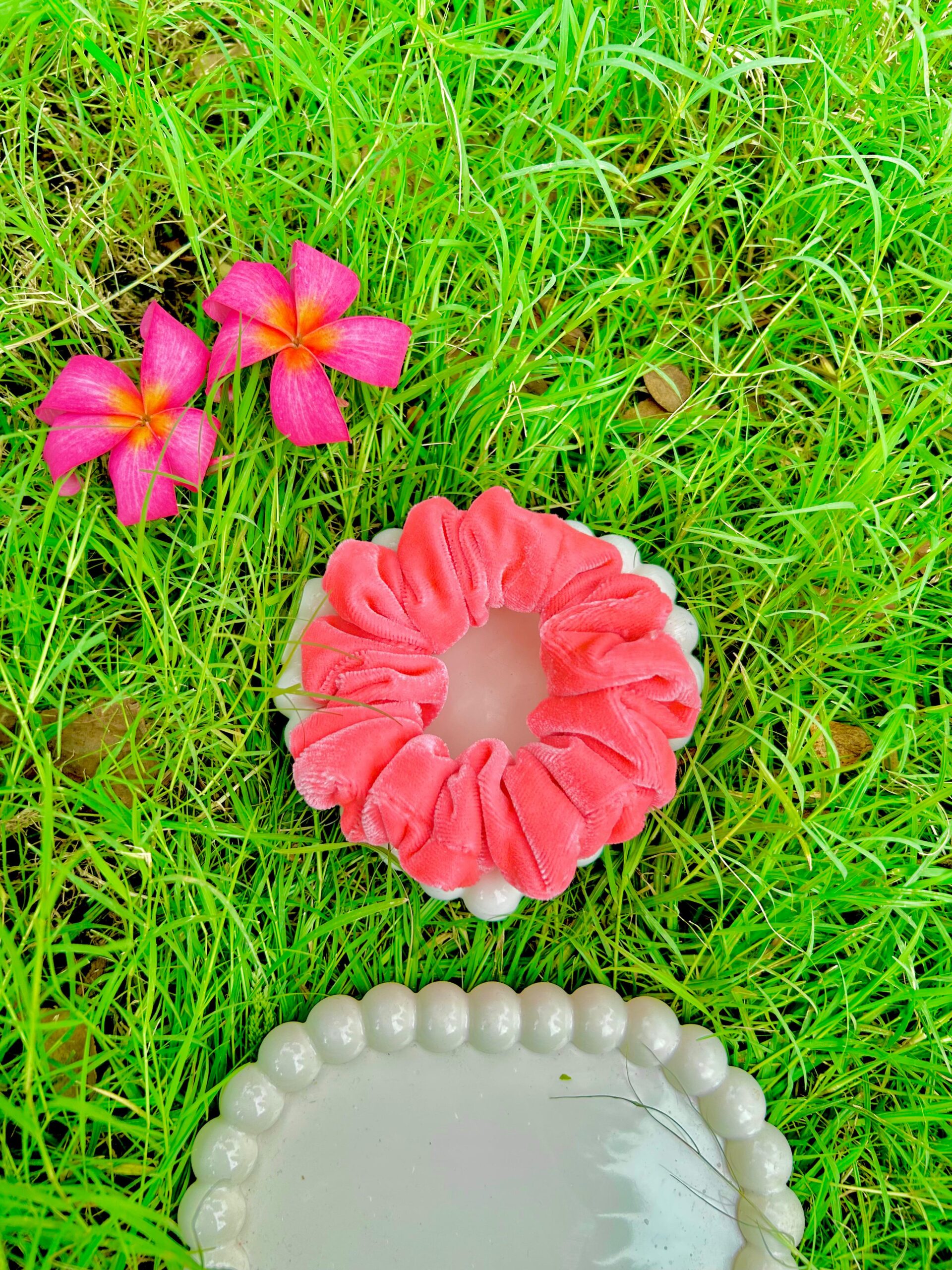 Handmade Pink Velmet Scrunchie, Hair Ties, Rubber Band For Womens And Girls