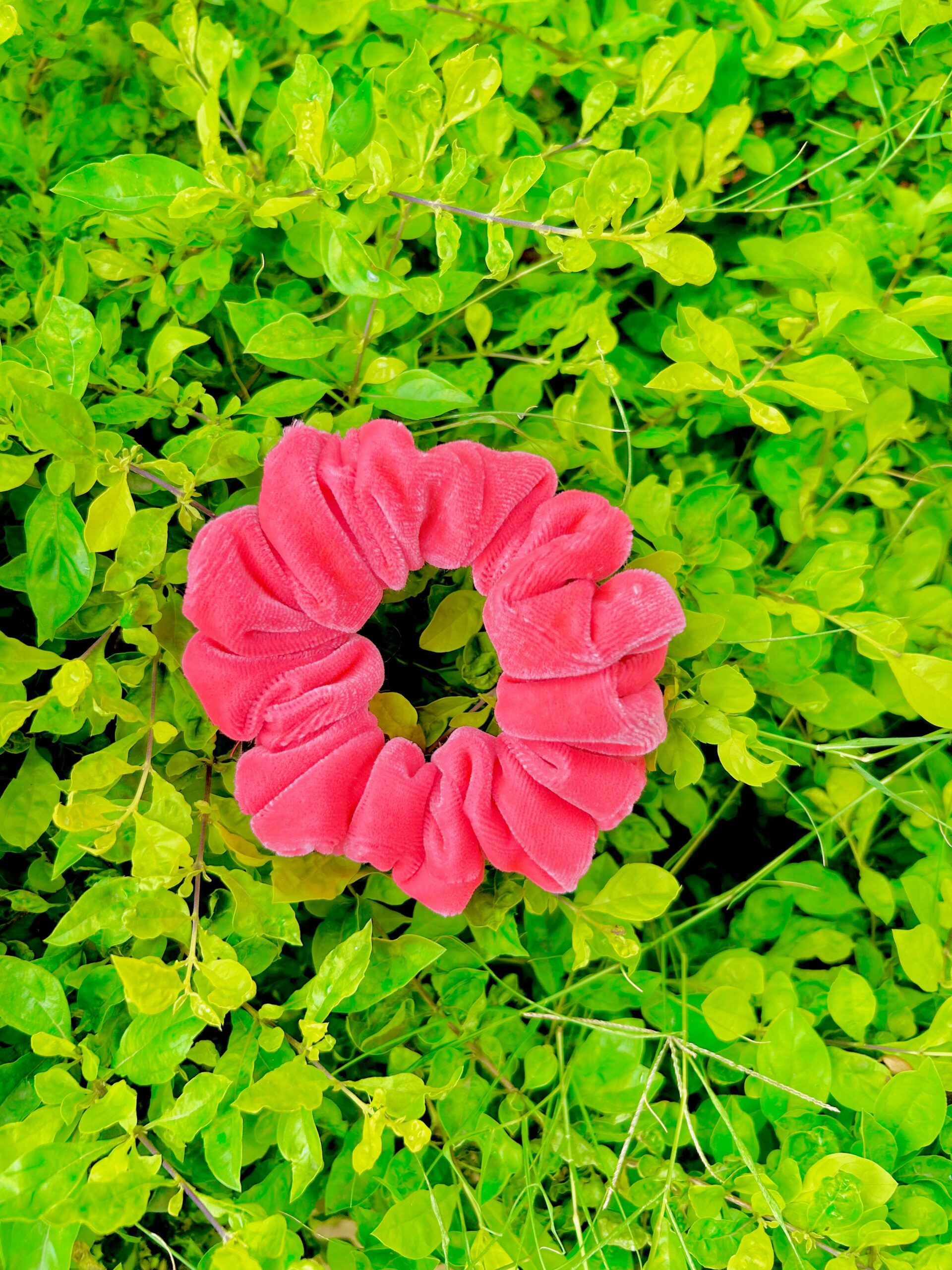 Handmade Pink Velmet Scrunchie, Hair Ties, Rubber Band For Womens And Girls - Image 3