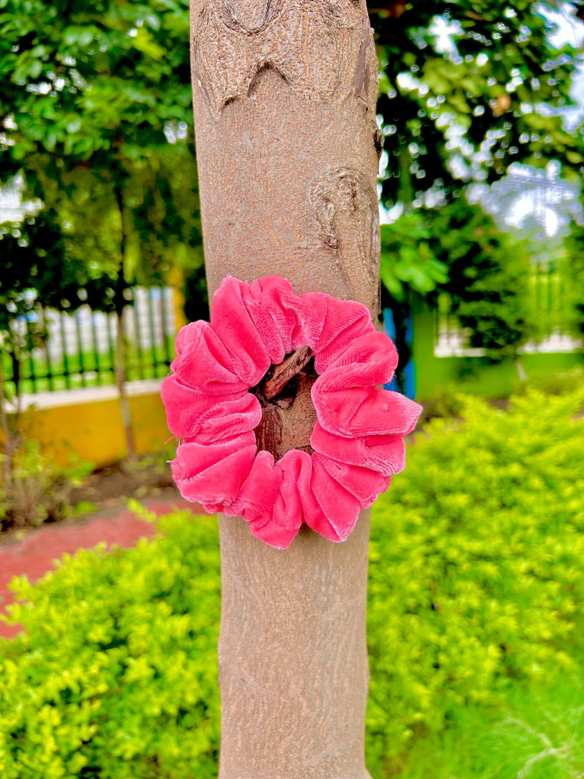 Handmade Pink Velmet Scrunchie, Hair Ties, Rubber Band For Womens And Girls - Image 4
