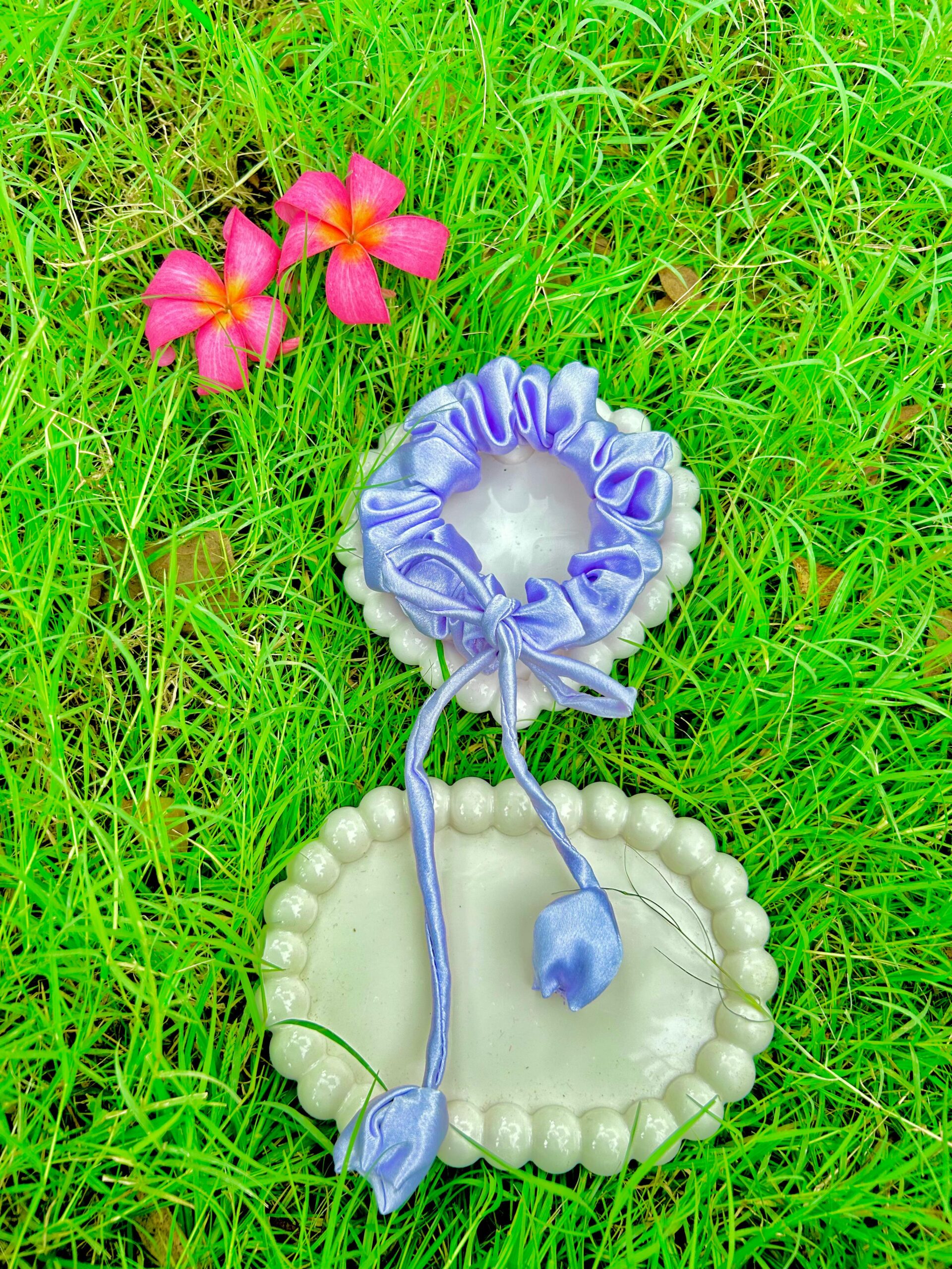 Handmade Purple Tulip Hair Scrunchies , Hair Ties, Rubber Band For Womens And Girls - Image 3