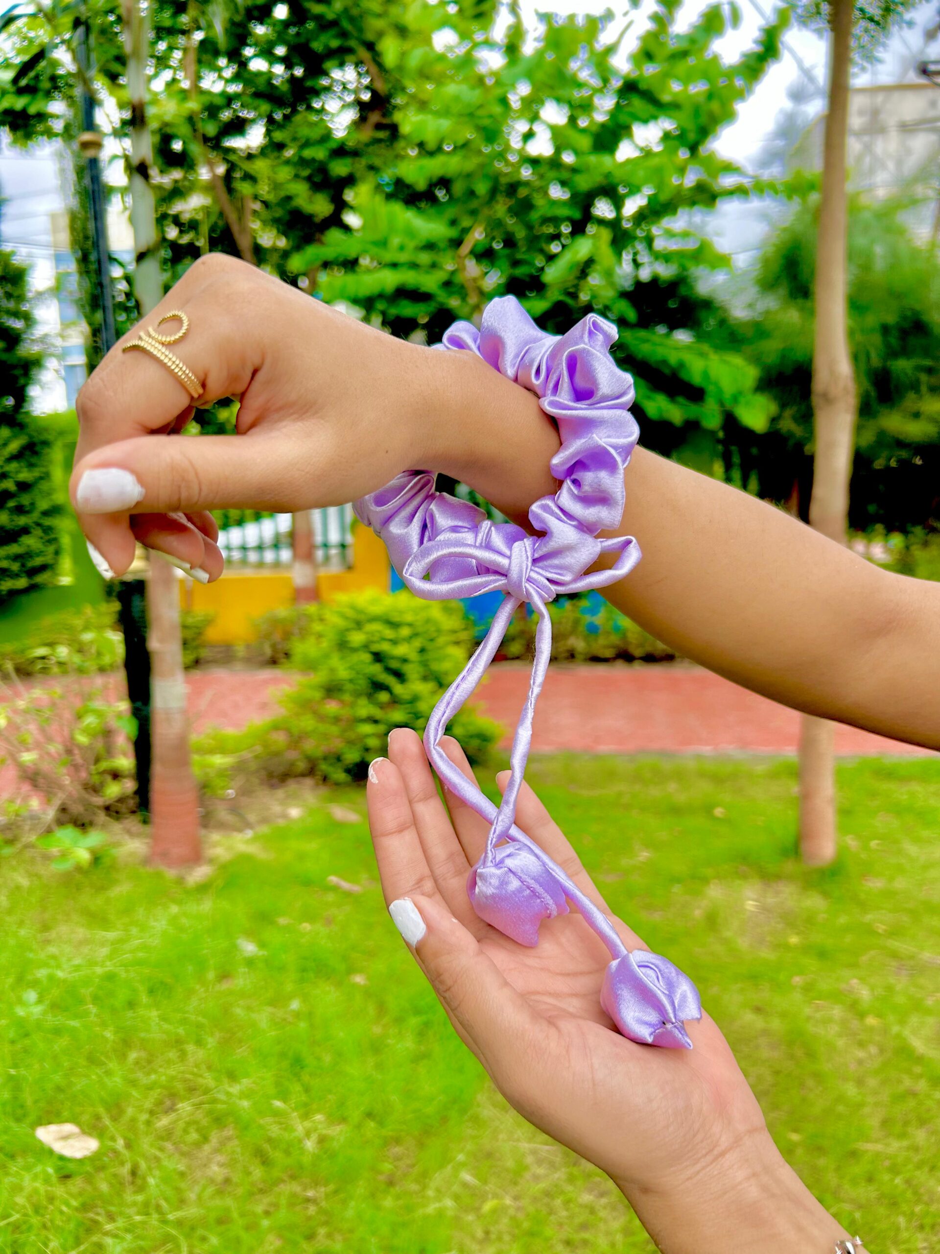 Handmade Purple Tulip Hair Scrunchies , Hair Ties, Rubber Band For Womens And Girls - Image 4