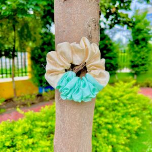 Handmade Cream & Green Mix Colour  Scrunchie, Hair Ties, Rubber Band For Womens And Girls