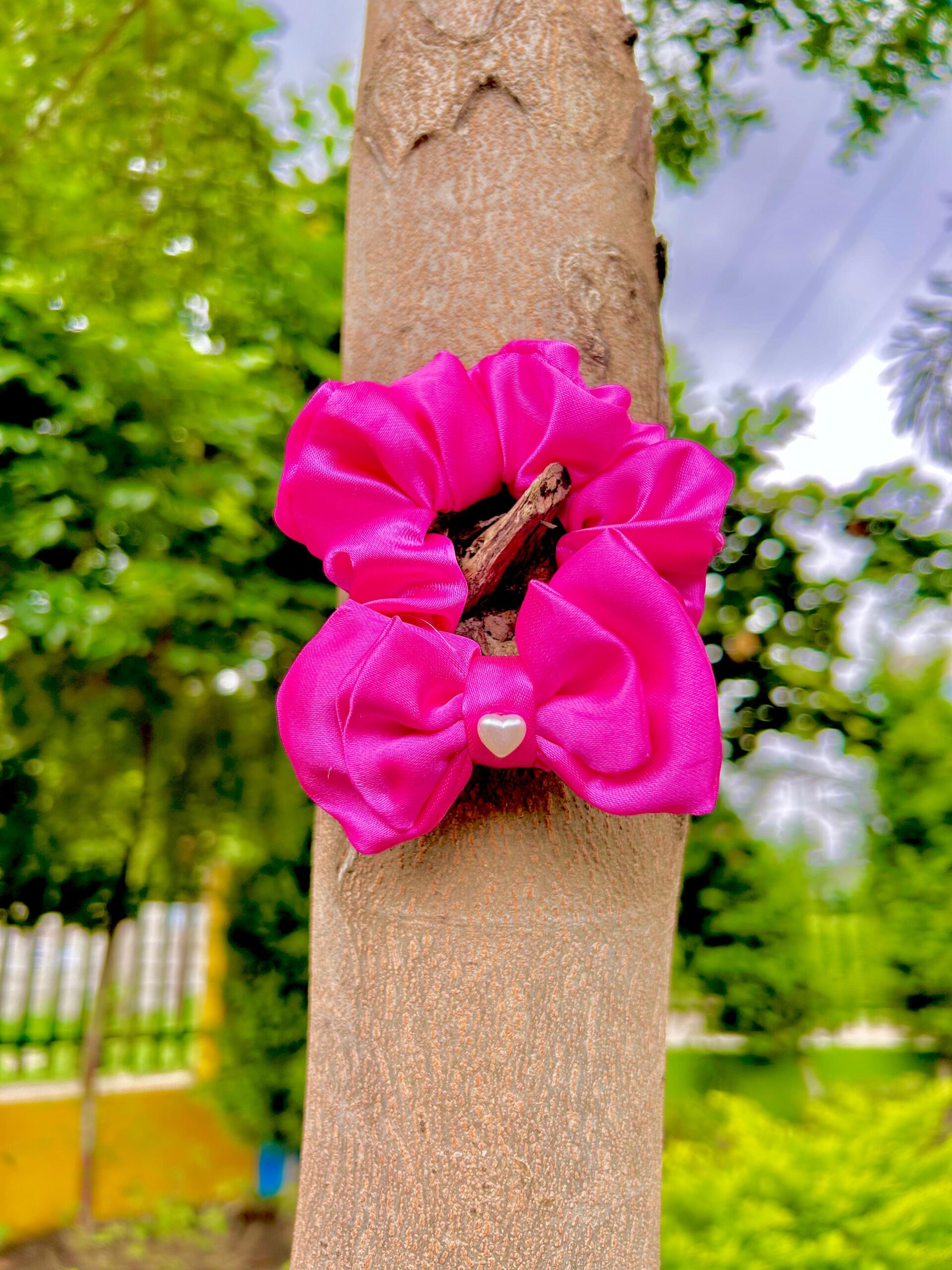 Handmade Bow style Pink Scrunchies , Hair Ties, Rubber Band For Womens And Girls