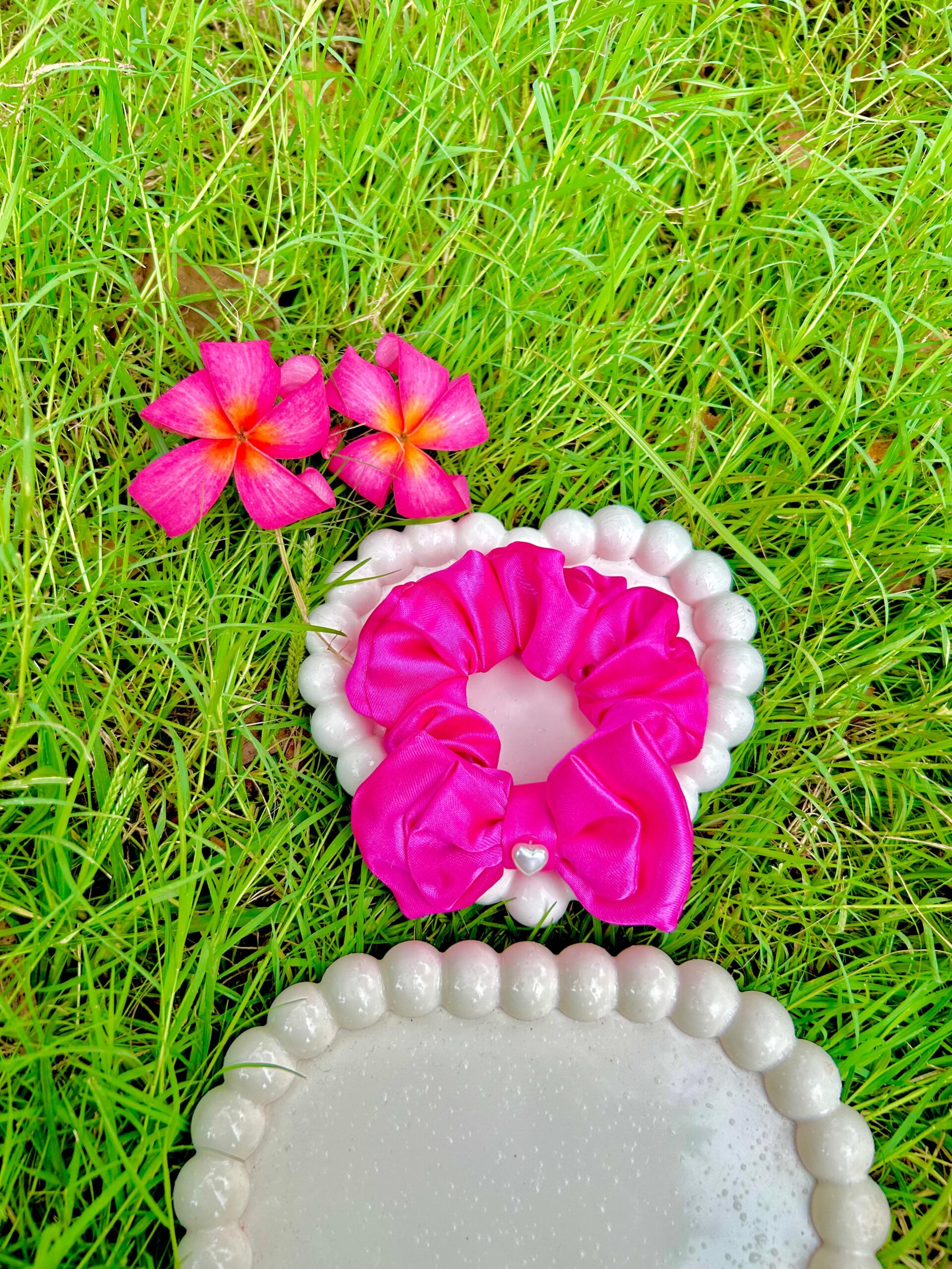 Handmade Bow style Pink Scrunchies , Hair Ties, Rubber Band For Womens And Girls - Image 2