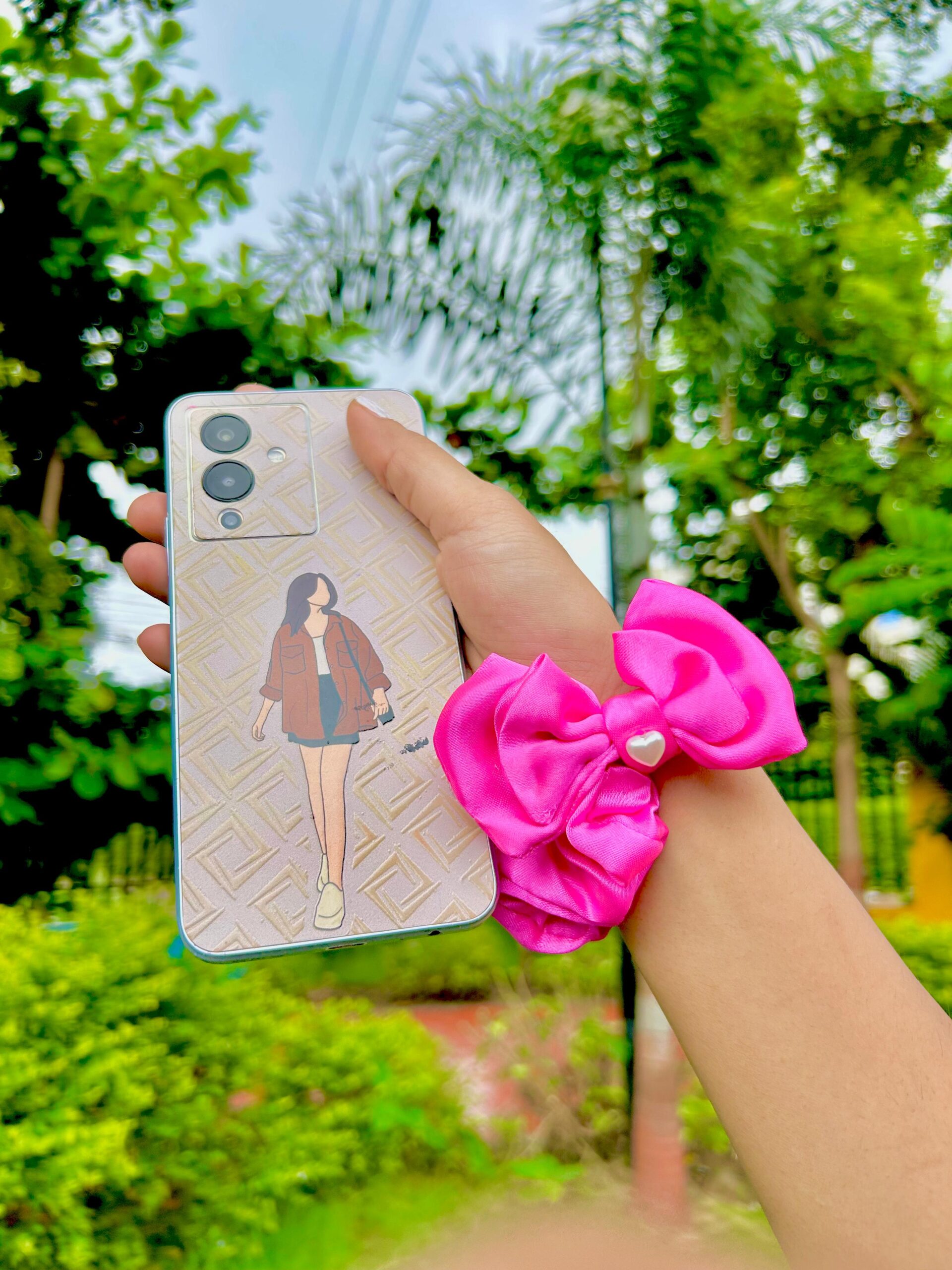 Handmade Bow style Pink Scrunchies , Hair Ties, Rubber Band For Womens And Girls - Image 3