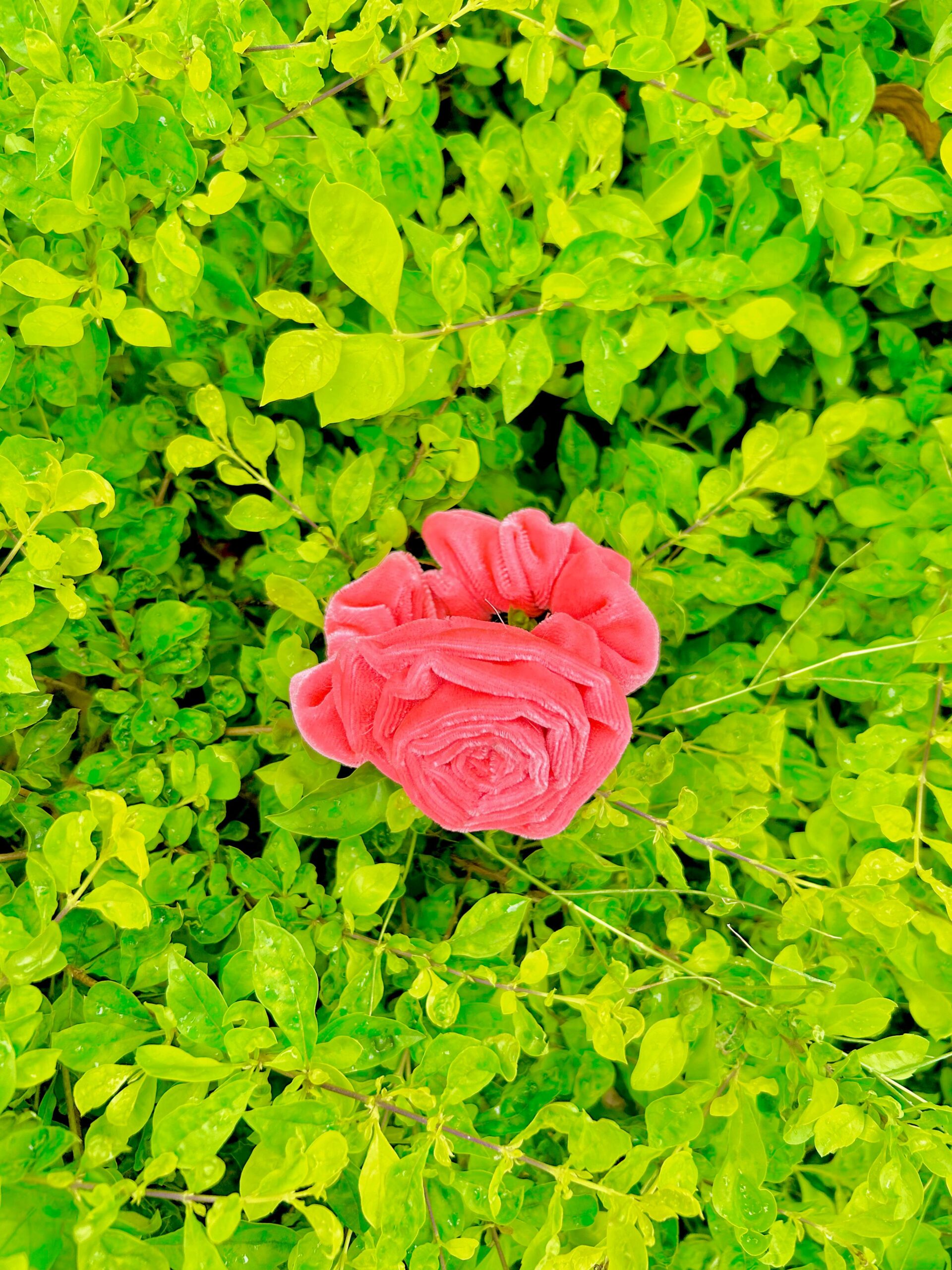 Handmade Pink Velmet Flower Hair Scrunchies , Hair Ties, Rubber Band For Womens And Girls - Image 4
