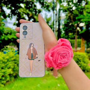 Handmade Pink Velmet Flower Hair Scrunchies , Hair Ties, Rubber Band For Womens And Girls