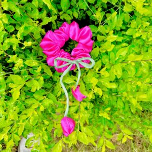 Handmade Pink Tulip Hair Scrunchies , Hair Ties, Rubber Band For Womens And Girls