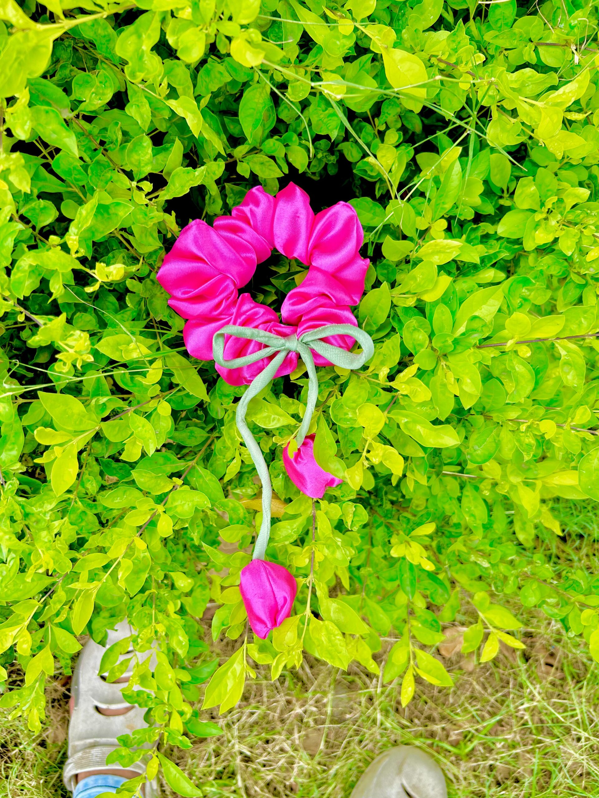 Handmade Pink Tulip Hair Scrunchies , Hair Ties, Rubber Band For Womens And Girls