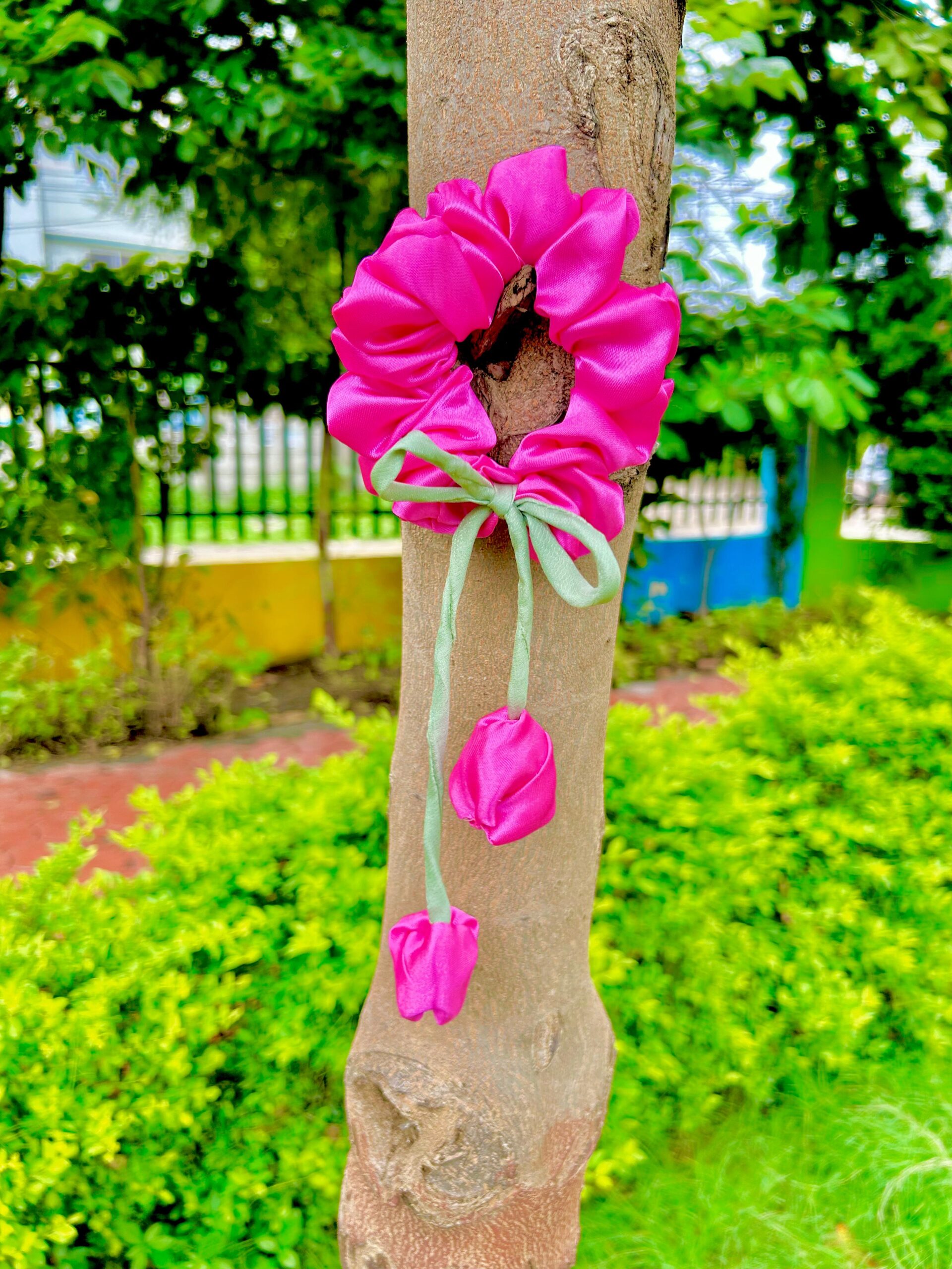 Handmade Pink Tulip Hair Scrunchies , Hair Ties, Rubber Band For Womens And Girls - Image 2