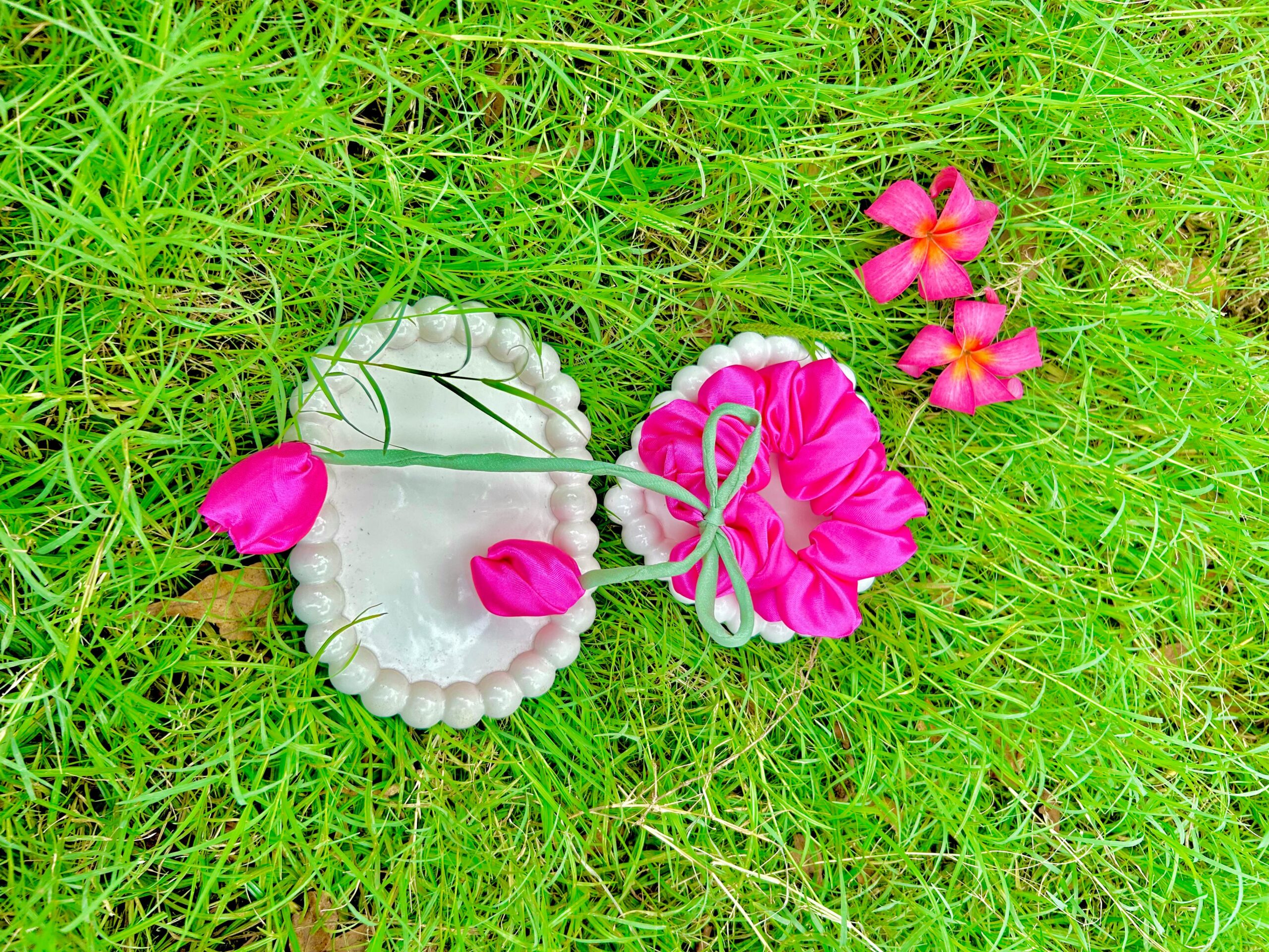 Handmade Pink Tulip Hair Scrunchies , Hair Ties, Rubber Band For Womens And Girls - Image 3