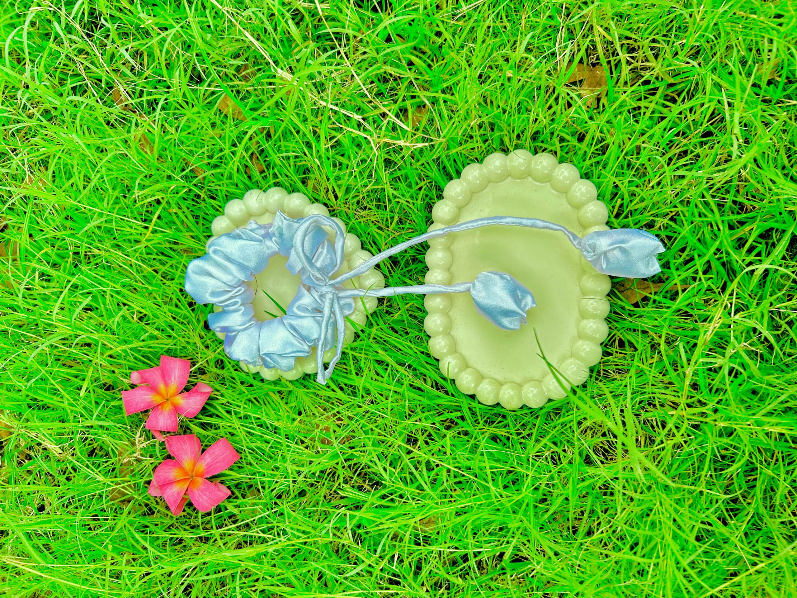 HandmadeWhite Satin Tulip Hair Scrunchies , Hair Ties, Rubber Band For Womens And Girls - Image 2