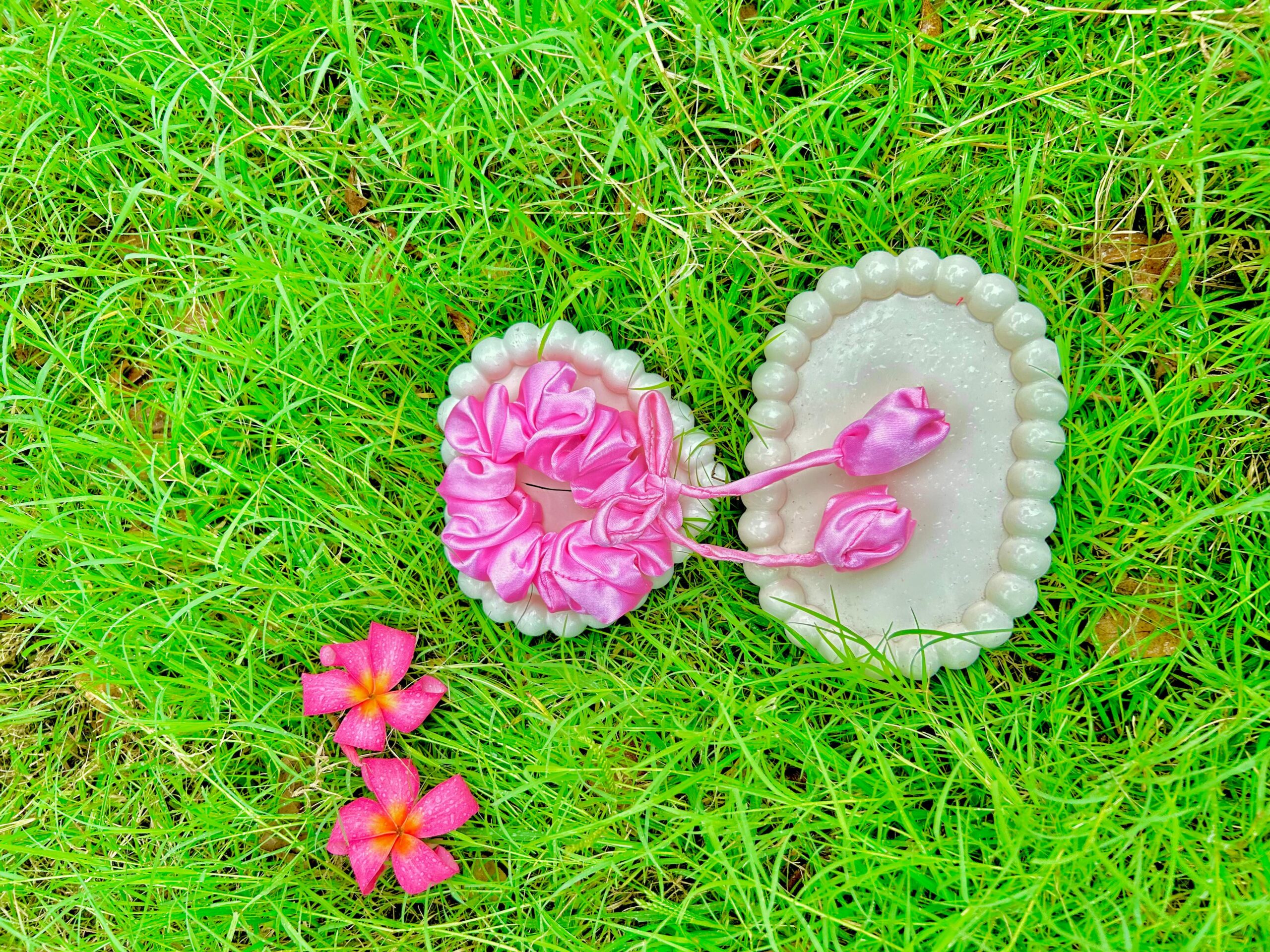 Handmade Baby Pink Tulip Fabric Hair Scrunchies , Hair Ties, Rubber Band For Womens And Girls - Image 2