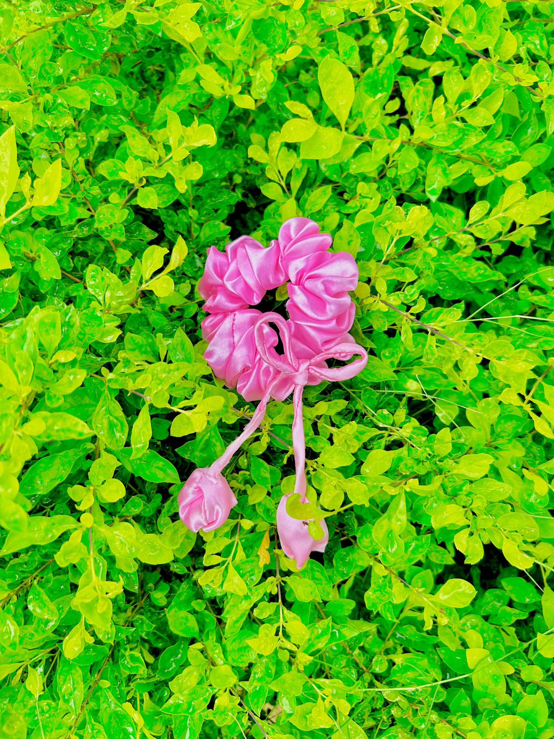 Handmade Baby Pink Tulip Fabric Hair Scrunchies , Hair Ties, Rubber Band For Womens And Girls - Image 4