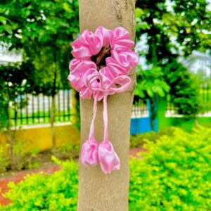Handmade Baby Pink Tulip Fabric Hair Scrunchies , Hair Ties, Rubber Band For Womens And Girls
