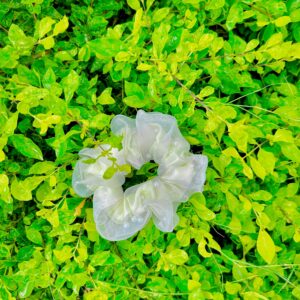 Handmade White Pearl Net Fabric Hair Scrunchies , Hair Ties, Rubber Band For Womens And Girls