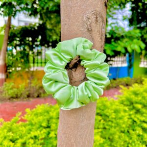 Handmade GREEN Satin Fabric Hair Scrunchies , Hair Ties, Rubber Band For Womens And Girls