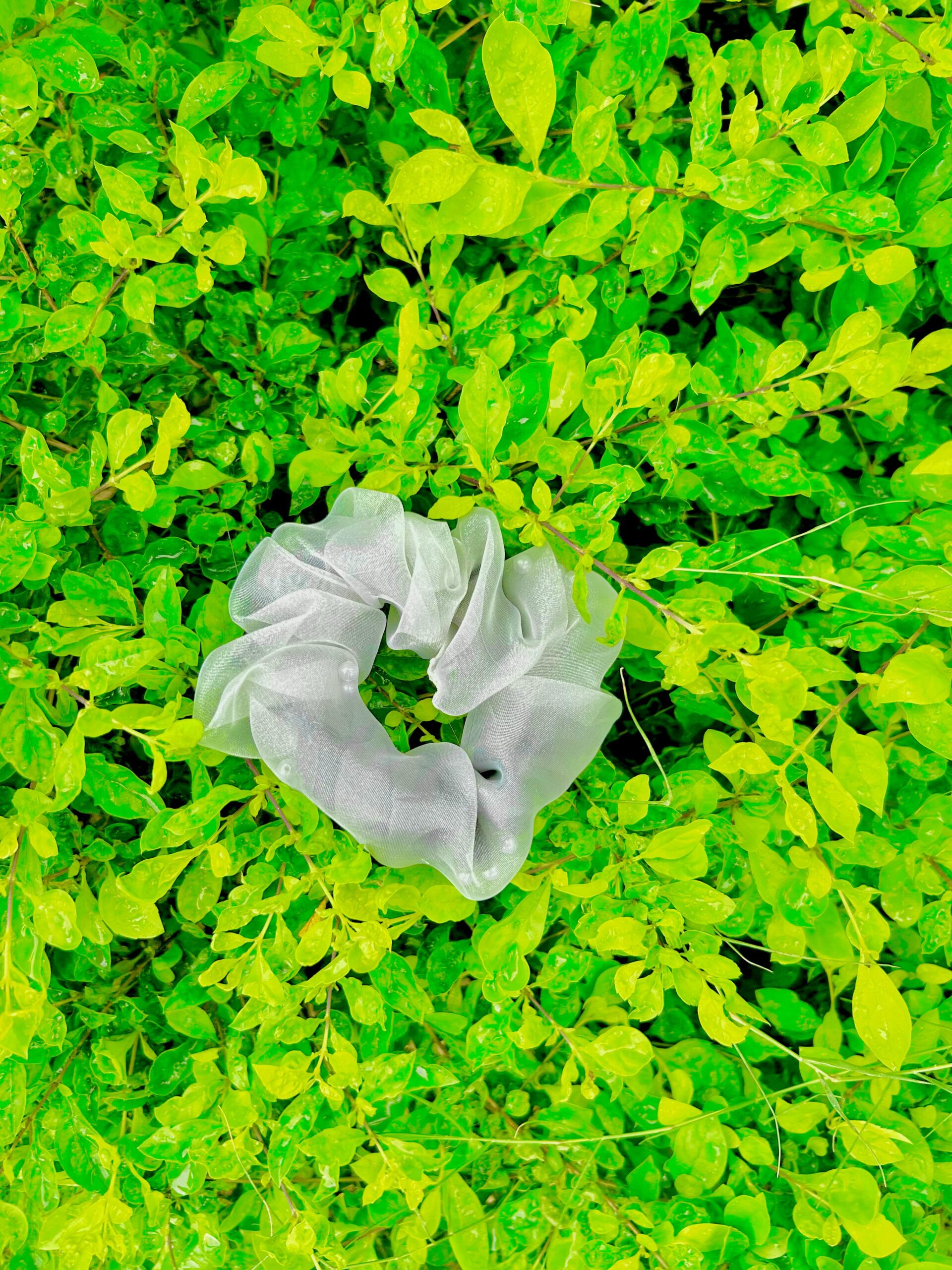 Handmade Grey Pearls Net Fabric Hair Scrunchies , Hair Ties, Rubber Band For Womens And Girls - Image 2