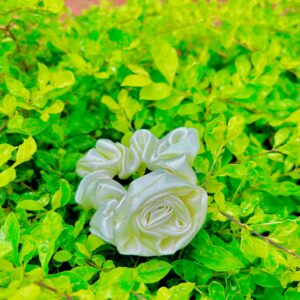 Handmade Cream Satin Fabric Hair Scrunchies , Hair Ties, Rubber Band For Womens And Girls