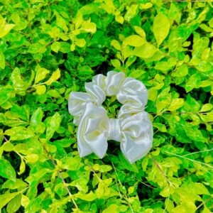 Handmade Cream Colour Bow Style Scrunchie, Hair Ties, Rubber Band For Womens And Girls