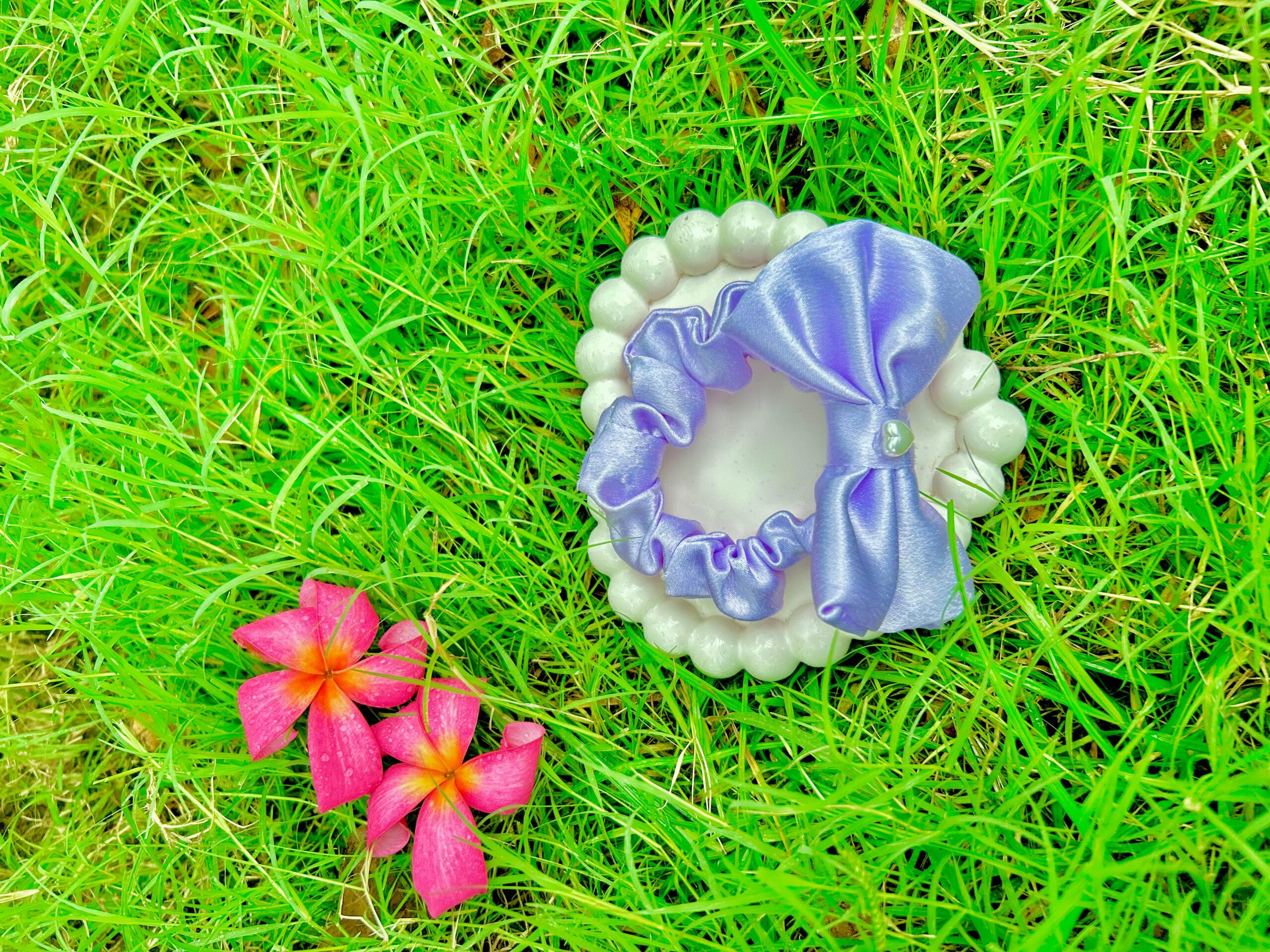 Handmade Purple Colour Bow style Scrunchie, Hair Ties, Rubber Band For Womens And Girls - Image 2