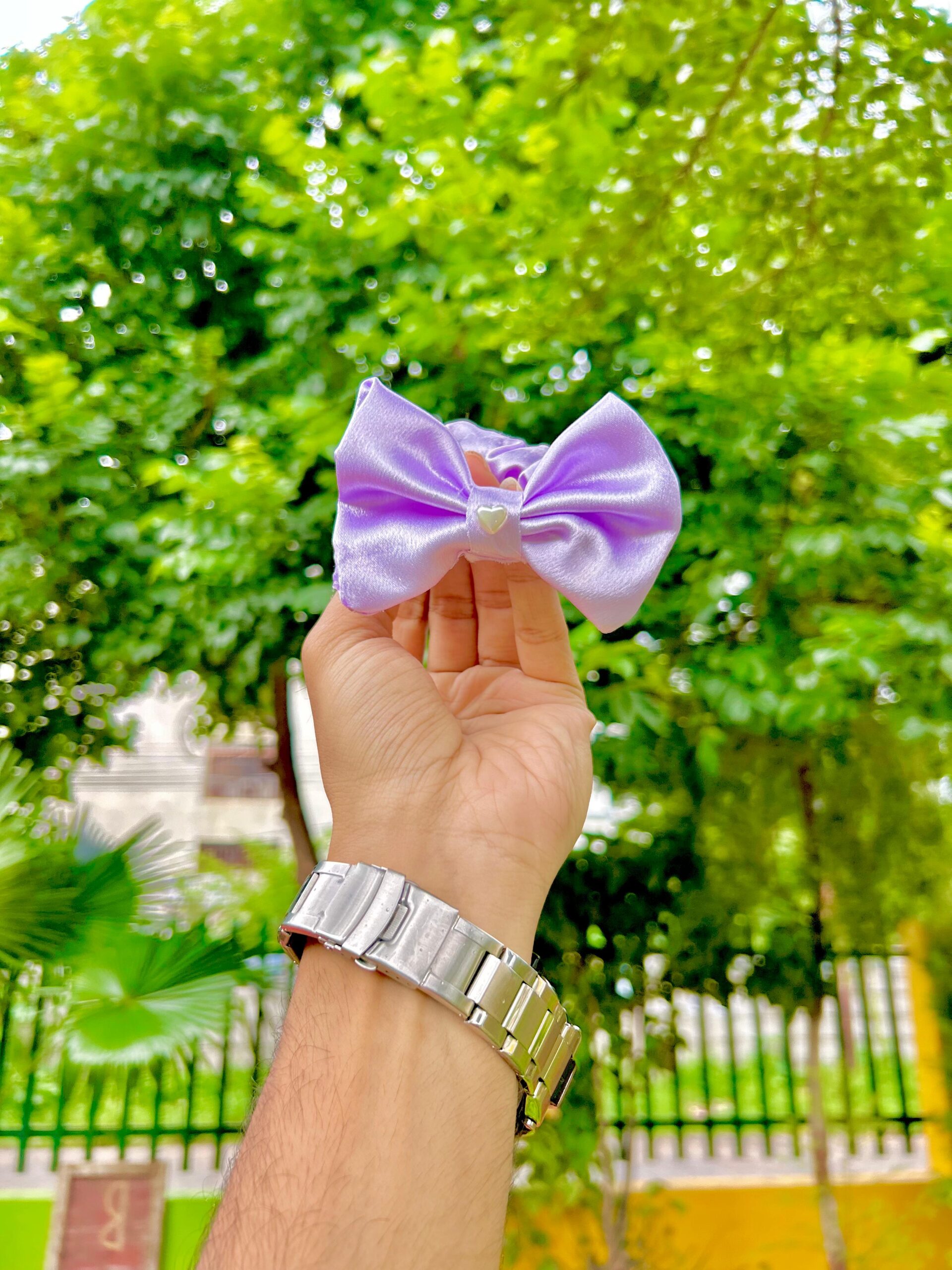 Handmade Purple Colour Bow style Scrunchie, Hair Ties, Rubber Band For Womens And Girls - Image 3