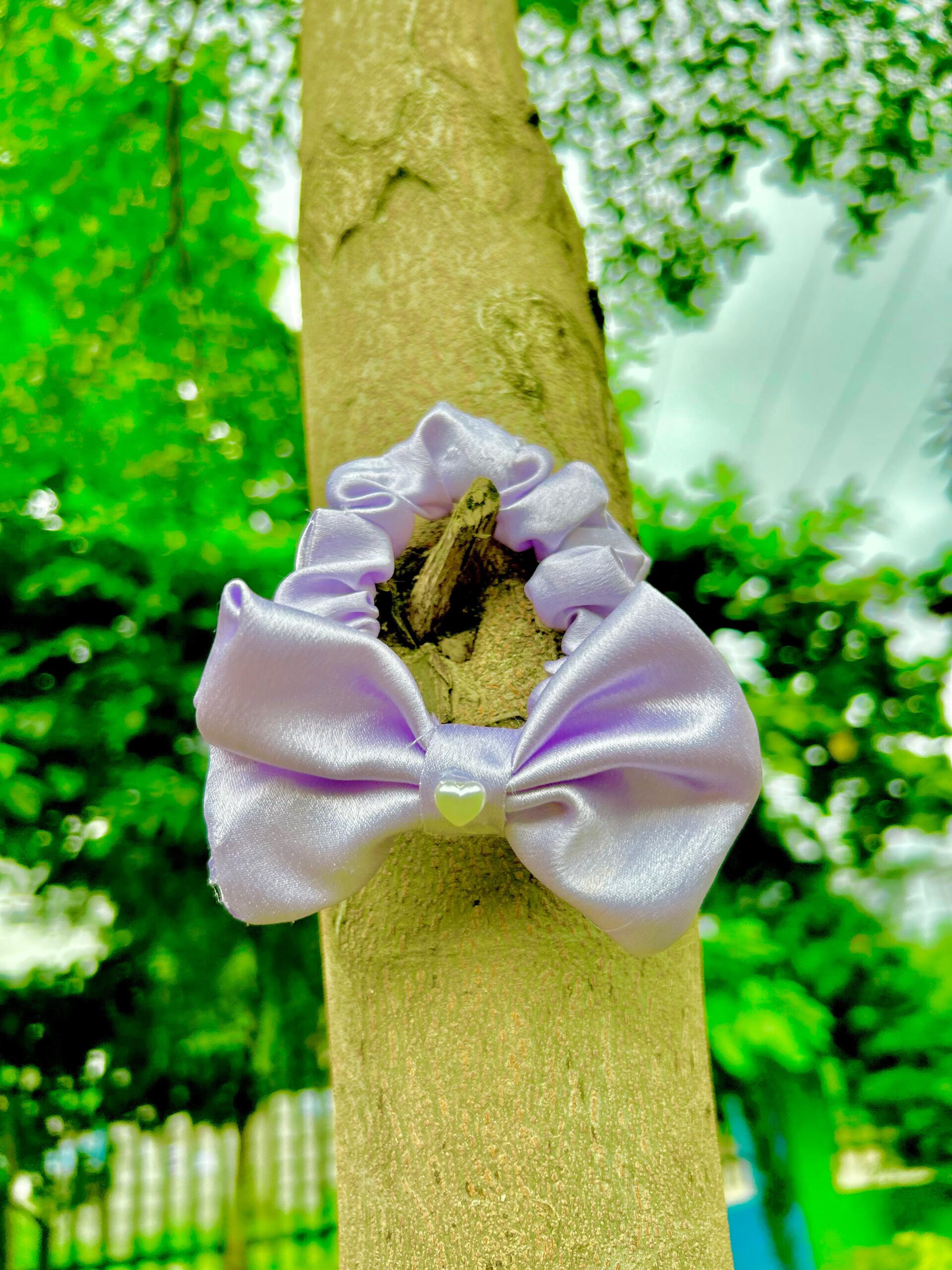 Handmade Purple Colour Bow style Scrunchie, Hair Ties, Rubber Band For Womens And Girls