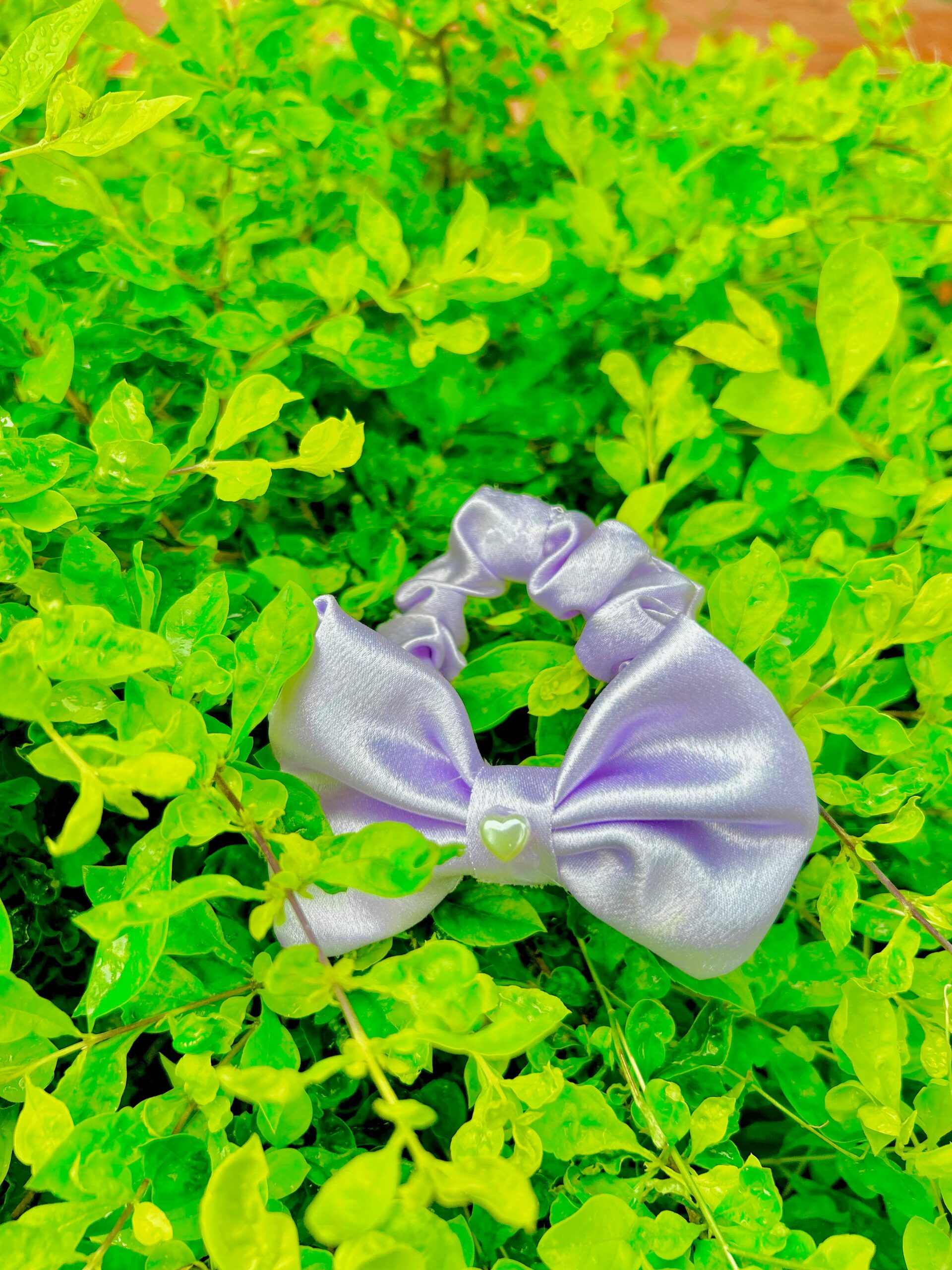 Handmade Purple Colour Bow style Scrunchie, Hair Ties, Rubber Band For Womens And Girls - Image 4