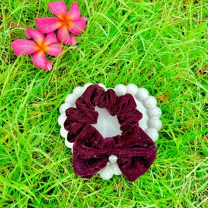 Handmade Wine Colour Bow Style Scrunchie, Hair Ties, Rubber Band For Womens And Girls