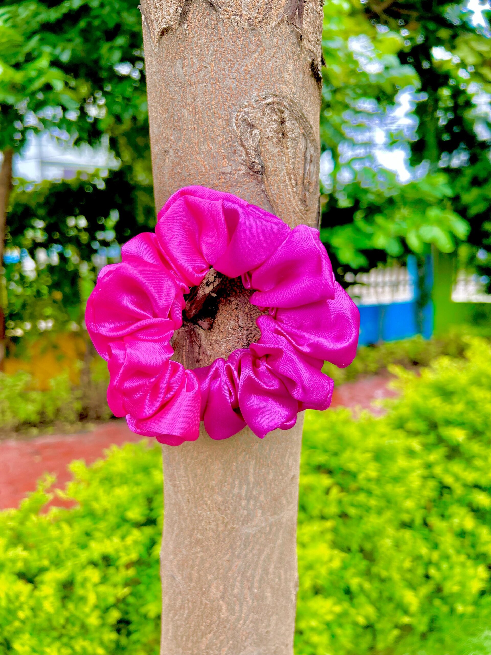 Handmade Pink & Dark Pink Mix Colour Scrunchie, Hair Ties, Rubber Band For Womens And Girls