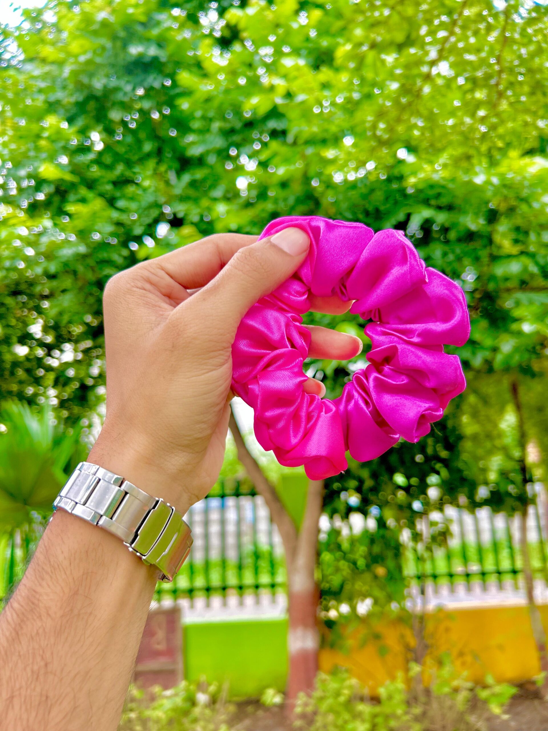 Handmade Pink & Dark Pink Mix Colour Scrunchie, Hair Ties, Rubber Band For Womens And Girls - Image 2