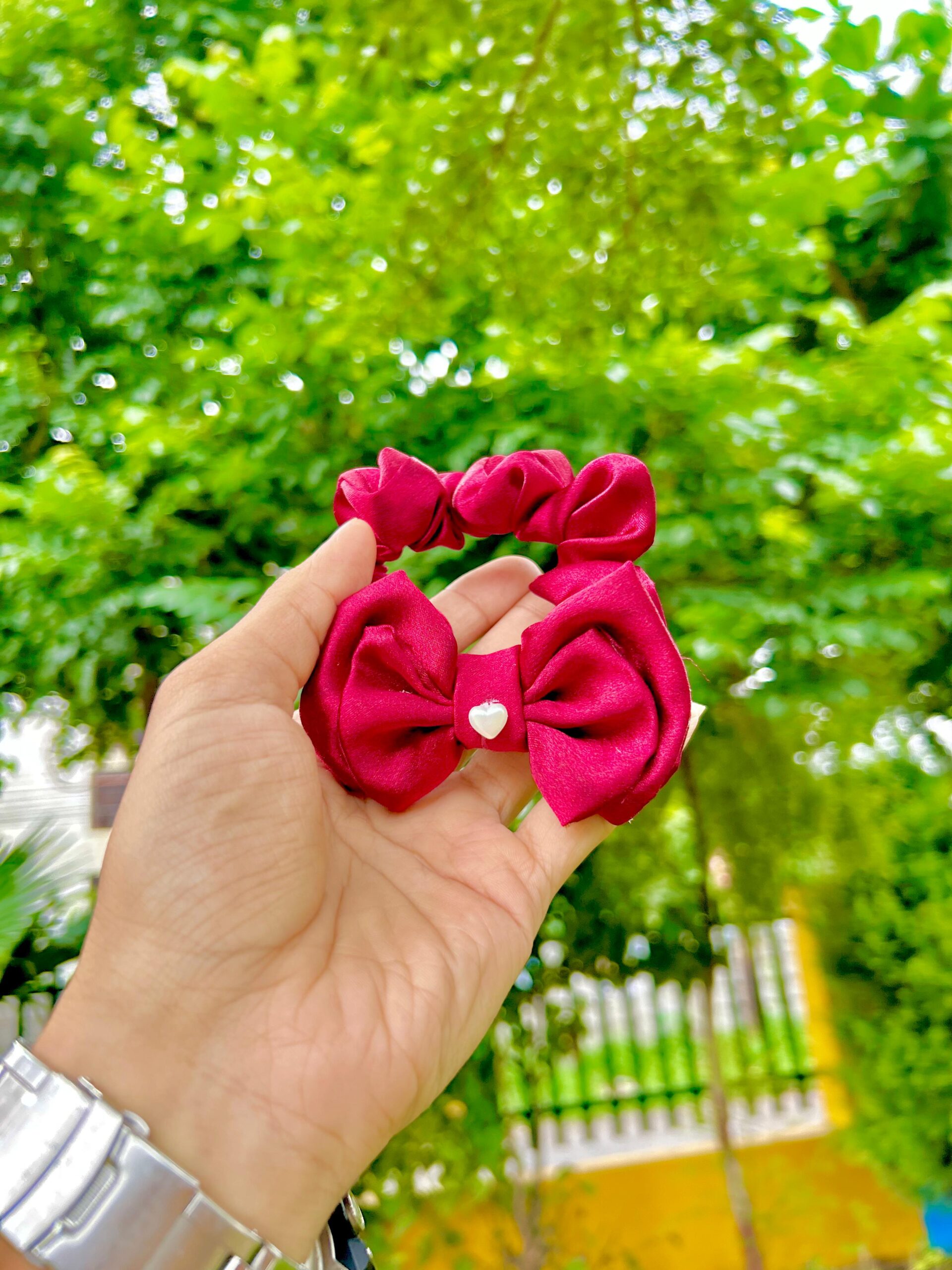 Handmade Red Bow Style Scrunchie, Hair Ties, Rubber Band For Womens And Girls - Image 2