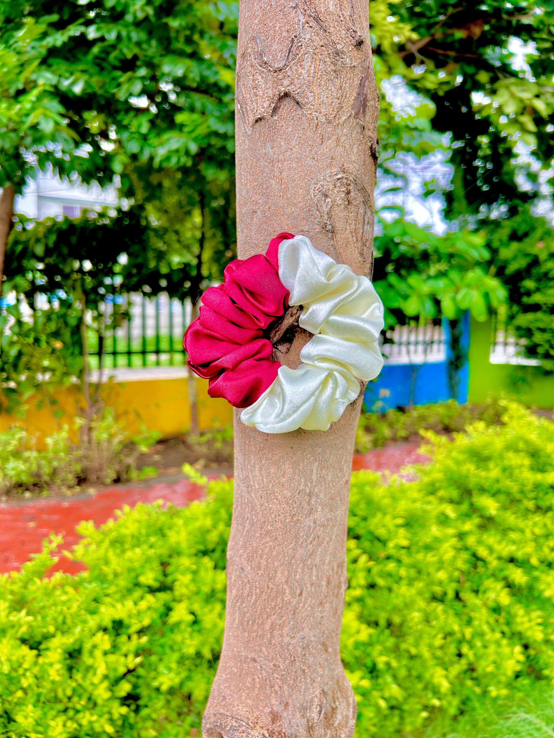 Handmade Red & Cream Mix Colour Scrunchie, Hair Ties, Rubber Band For Womens And Girls - Image 4
