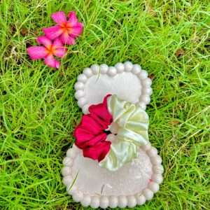 Handmade Red & Cream Mix Colour Scrunchie, Hair Ties, Rubber Band For Womens And Girls