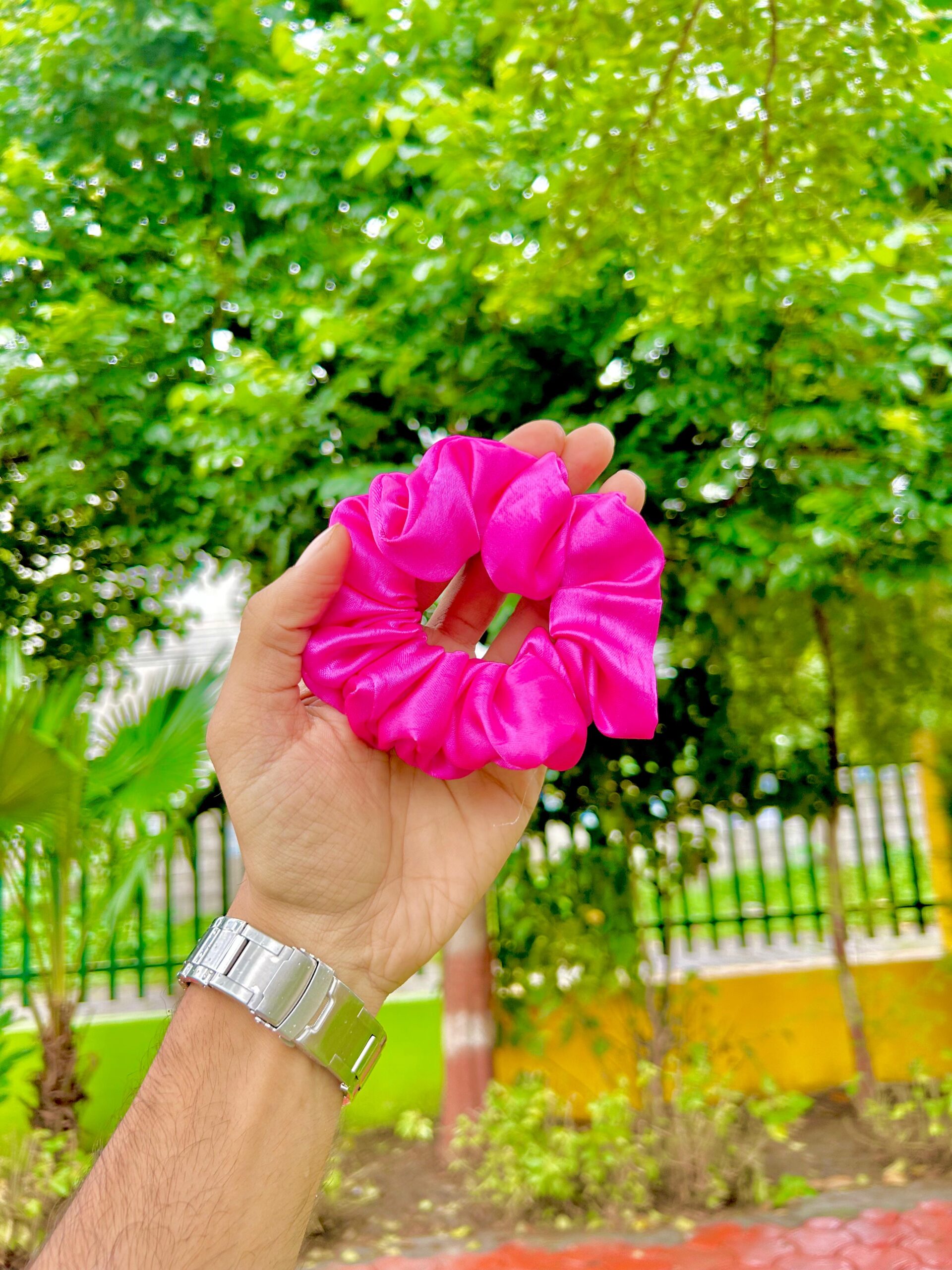 Handmade Simple Pink Colour Scrunchie, Hair Ties, Rubber Band For Womens And Girls - Image 2
