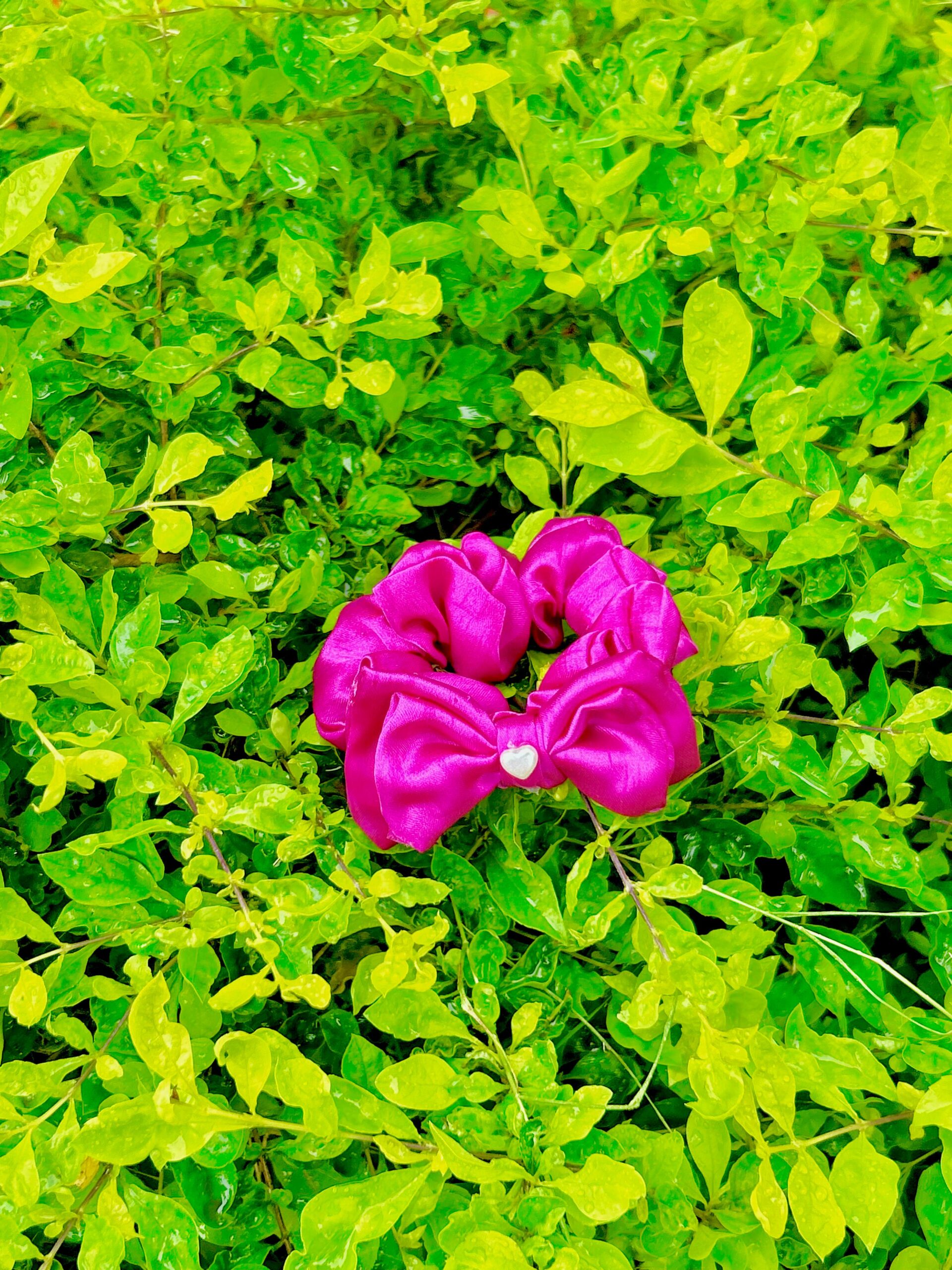 Handmade Pink Colour Bow style Scrunchie, Hair Ties, Rubber Band For Womens And Girls - Image 3