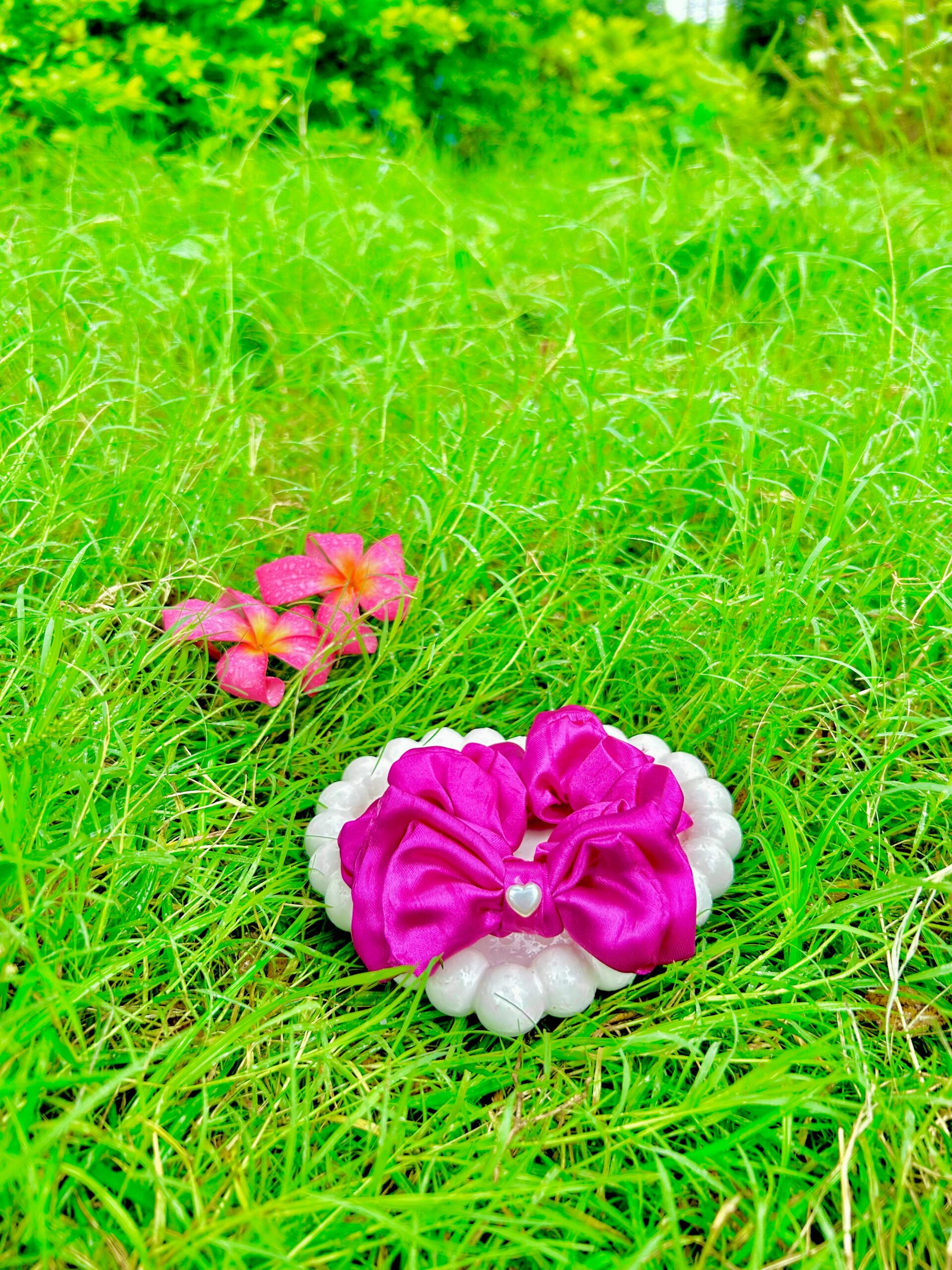 Handmade Pink Colour Bow style Scrunchie, Hair Ties, Rubber Band For Womens And Girls