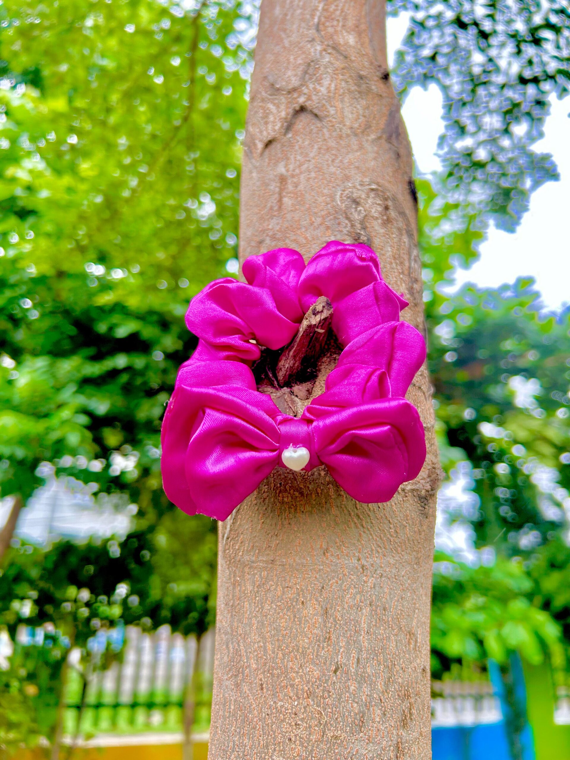 Handmade Pink Colour Bow style Scrunchie, Hair Ties, Rubber Band For Womens And Girls - Image 2