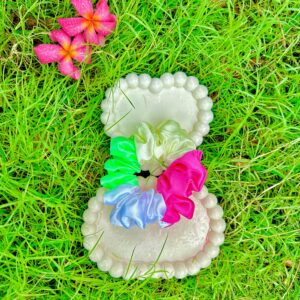 Handmade Pink , Green , White  & Cream Mix Satin  Fabric Hair Scrunchies , Hair Ties, Rubber Band For Womens And Girls