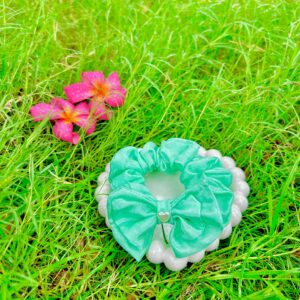 Handmade Bow style Turquoise Satin Fabric Hair Scrunchies , Hair Ties, Rubber Band For Womens And Girls