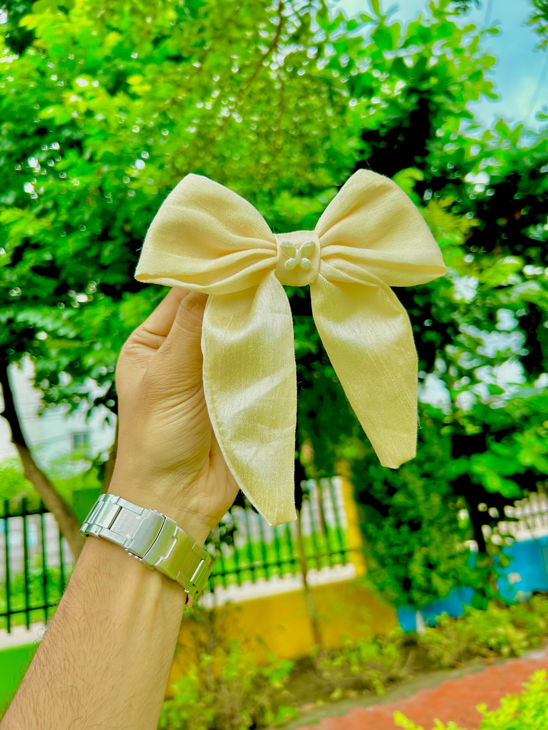 Handmade Cream Colour Bow Latest Korean Style Big Bow Hair Clips Ornament Hairpin Headdress Hair Accessories French Clips Big Hair Bows - Image 3