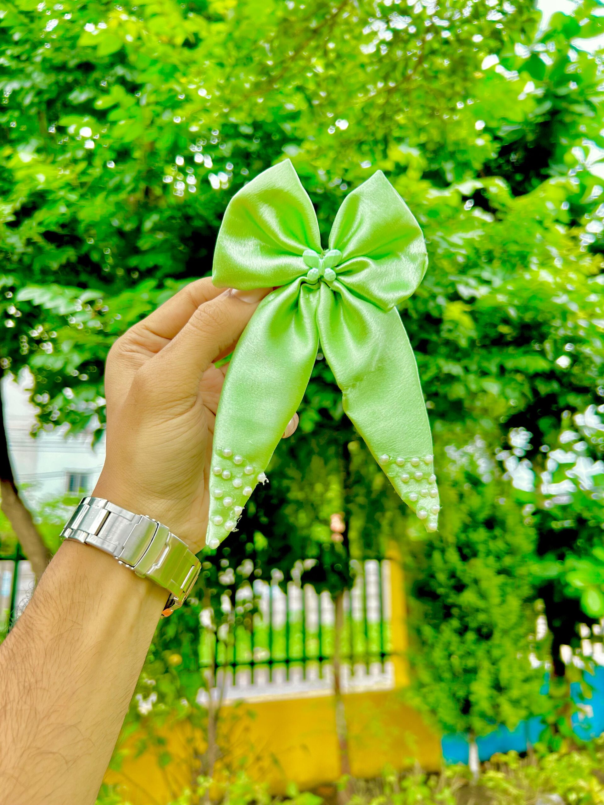 Handmade Green Butterfly Colour Bow Latest Korean Style Big Bow Hair Clips Ornament Hairpin Headdress Hair Accessories French Clips Big Hair Bows - Image 4